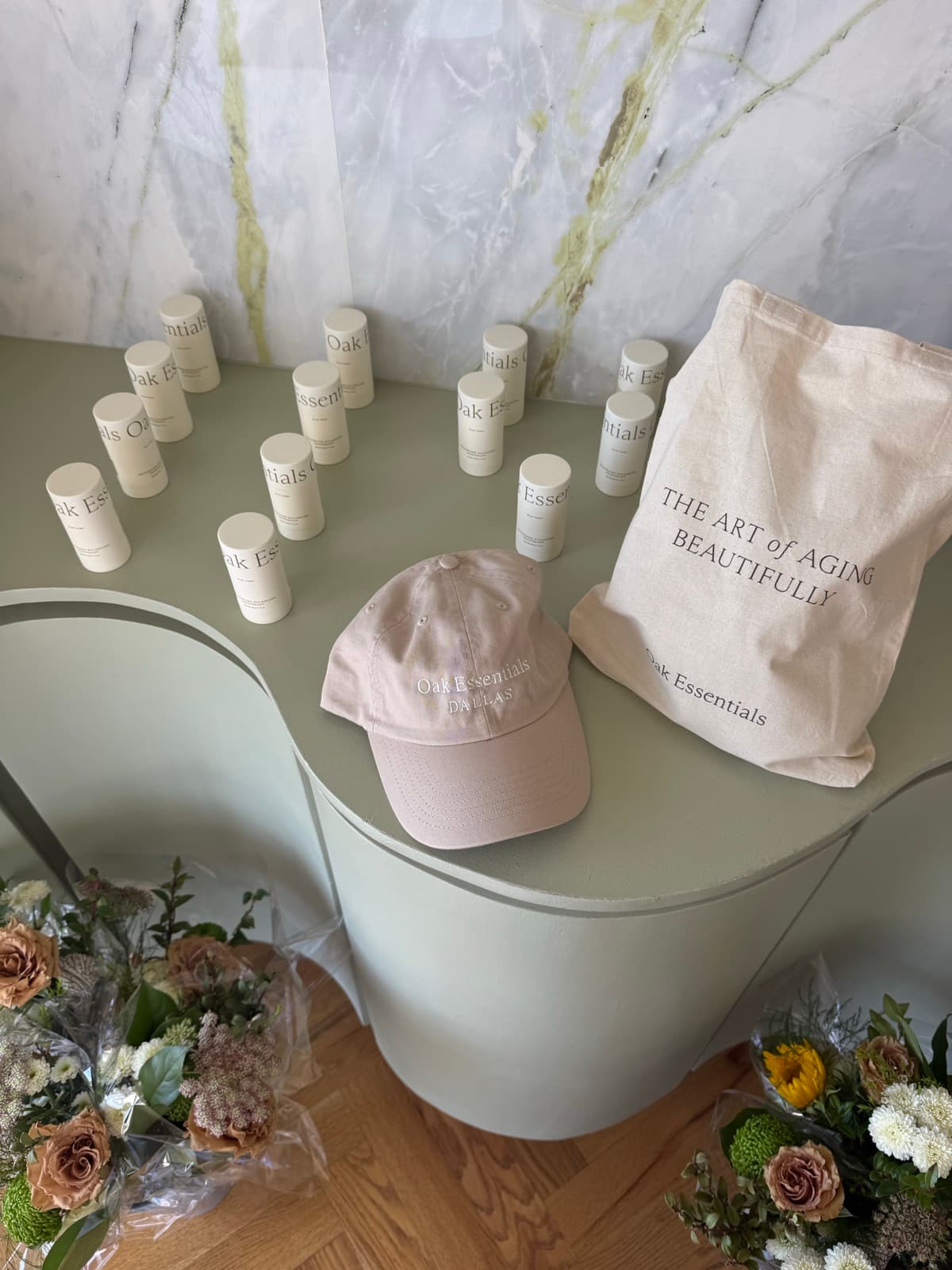 Oak Essentials branded gifting pieces arranged together for an influencer gifting drop