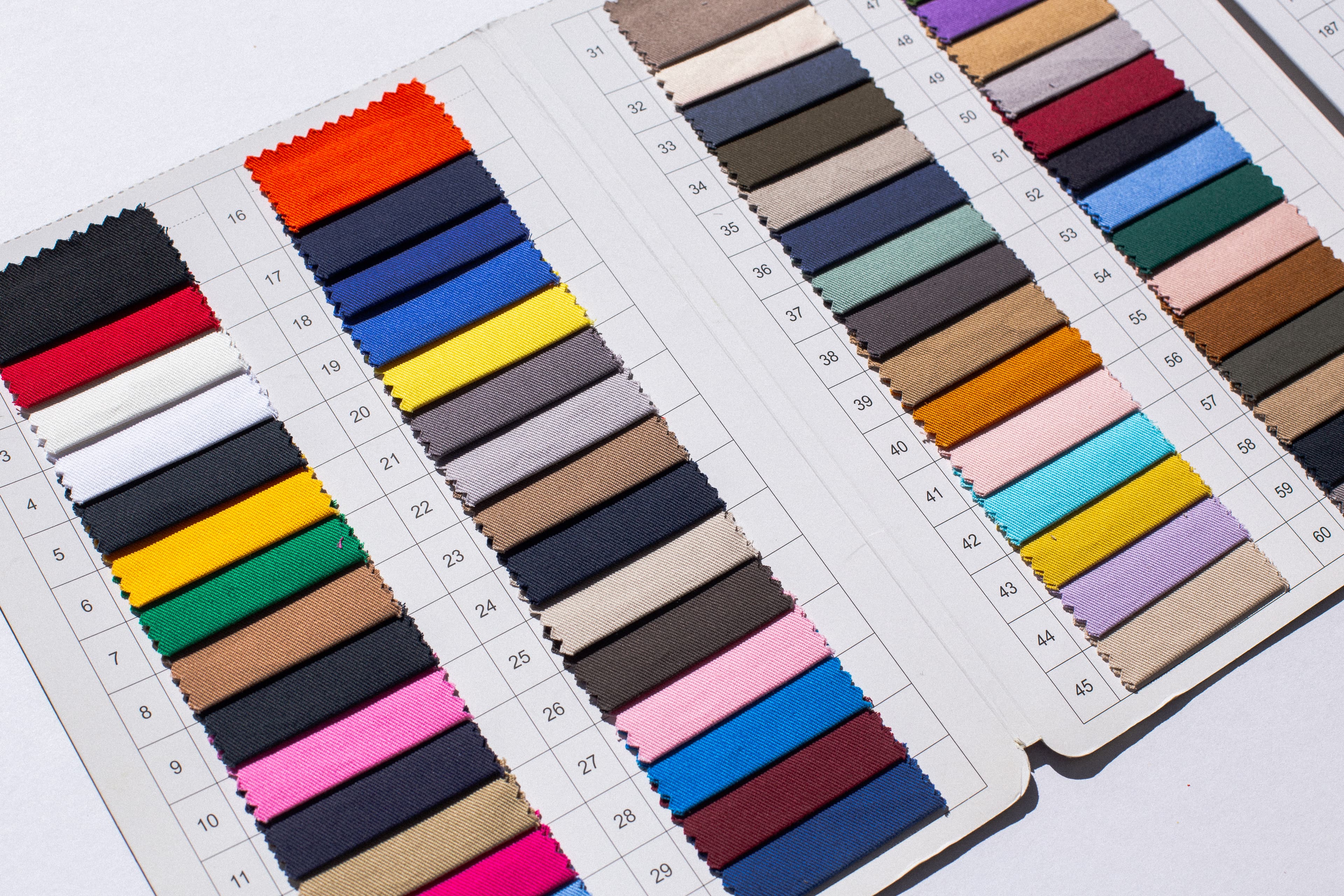 Fabric swatches used to guide a custom bags build