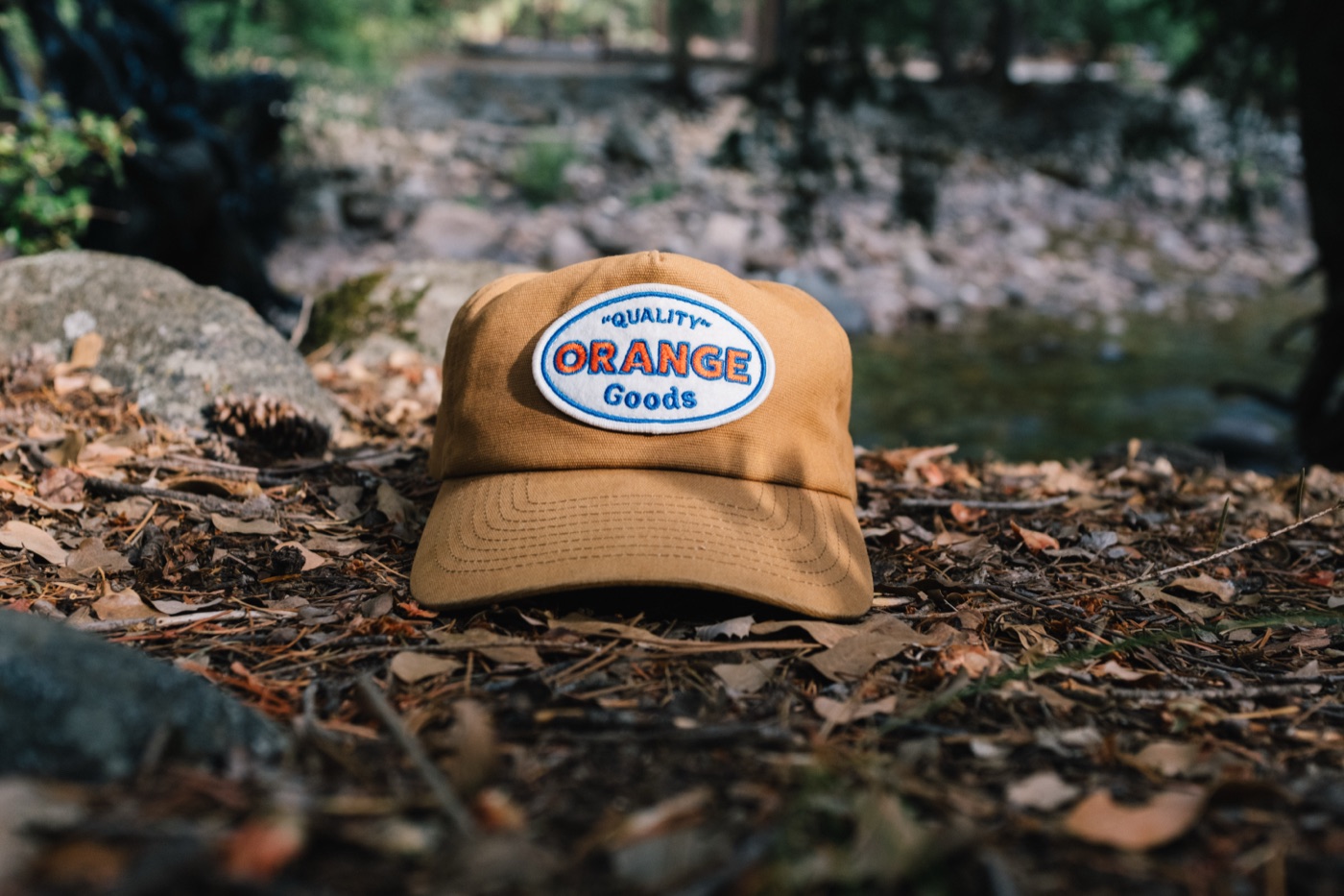 Outdoor custom patch hat photographed in Yosemite