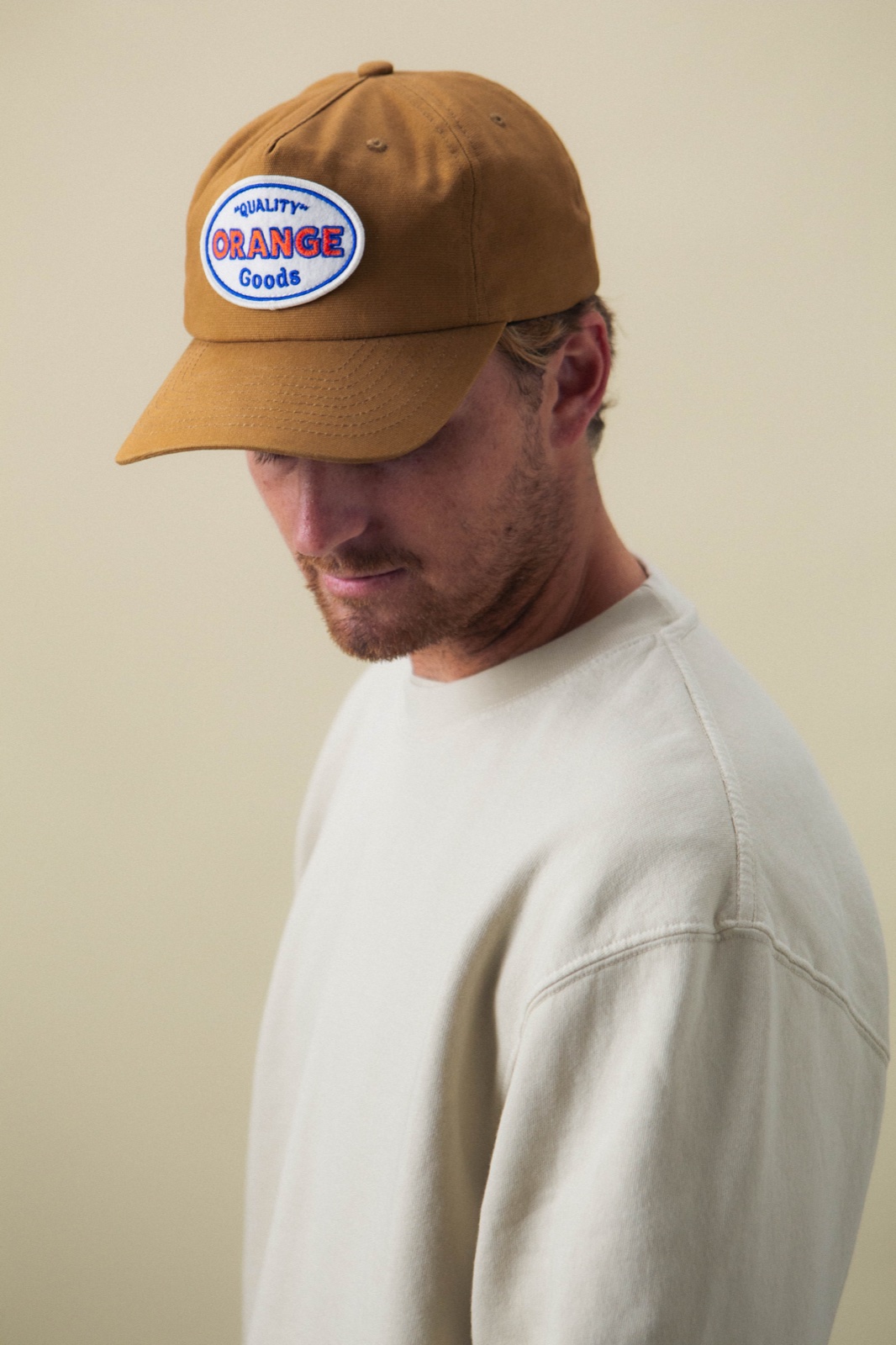 Close-up of an embroidered patch on a hat