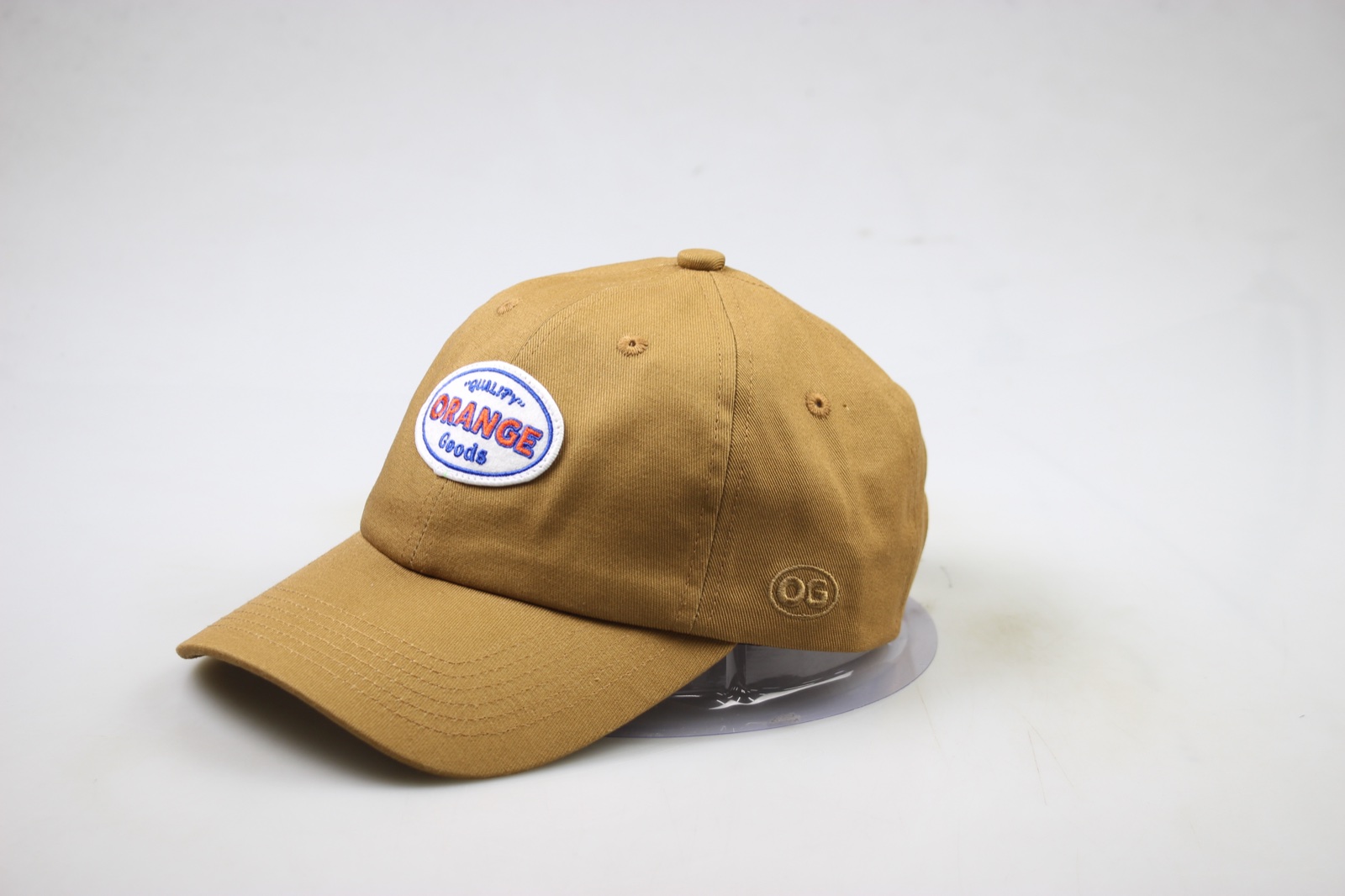 Close-up of embroidered detail on a hat